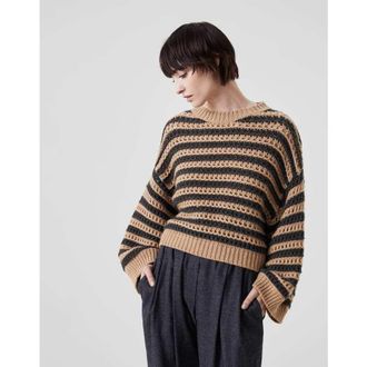 Brunello Cucinelli Striped Wool Silk Sweater, Size M