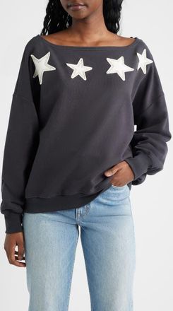 Vinyl Icons Star Appliqu&eacute; Off the Shoulder Sweatshirt in Phantom at Nordstrom, Size X-Small