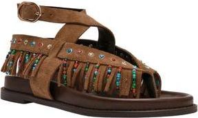 Steve Madden Wendell Beaded Fringe Ankle Strap Sandal in Chestnut Suede at Nordstrom Rack, Size 5.5