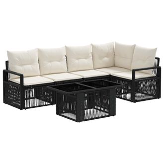 vidaXL Conjunto De Sof&aacute;s De Jard&iacute;n 6 Uds. Negro Y Blanco Crema Vidaxl