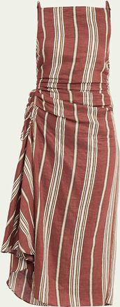 A.L.C. Naomi Draped Stripe Linen Midi Dress