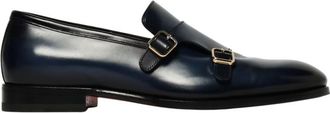 Santoni Navy Blue Leather Loafers