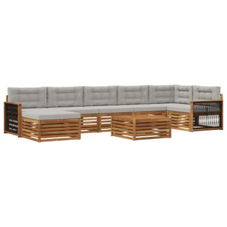 vidaXL Set Di Divani Da Esterno 8 Pz Naturale E Grigio Chiaro Vidaxl