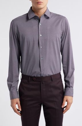 Zanella Abbey Geometric Print Knit Cotton Blend Dress Shirt in Grey at Nordstrom, Size Xx-Large