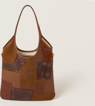 Miu Miu Ivy Leather Patchwork Bag, Woman, Cognac