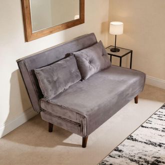 Home Source Industries Double Sofa Bed Folding Chair Velvet Wooden Legs Two Pillow Home in Grey