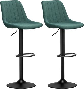 HOMCOM Bar Stools Set Of 2 Adjustable Swivel Bar Chairs With Backrest - Green | TJ Hughes