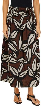 Rails Alessa Smock Waist Cotton Midi Skirt in Cocoa Floral at Nordstrom, Size Medium