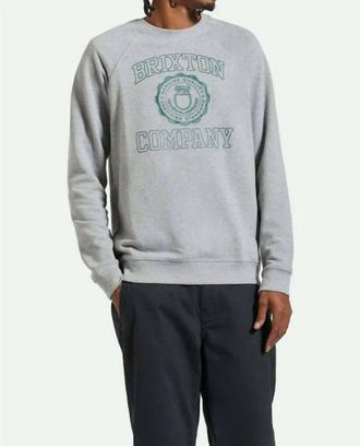 Brixton University Broken In Crew Top In Heather Grey/pine Needle