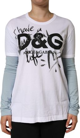 Dolce & Gabbana Womens White Cotton Logo Print Round Neck T-Shirt