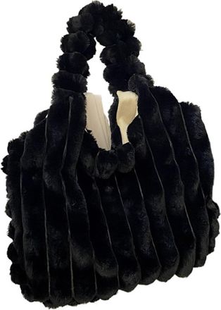 Generic Womens Plush Bags Women Furry Shoulder Bag Large Capacity Fuzzy Satchel Versatile Casual Daily Dating(Black)