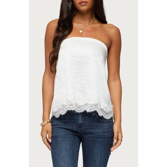 Edikted Netta Lacey Strapless Satin Top in White at Nordstrom, Size X-Small