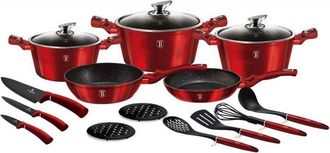 Berlinger Haus Juego De Macetas De Granito Berlinger Haus Bh-6162 Color Burdeos, 17 Piezas