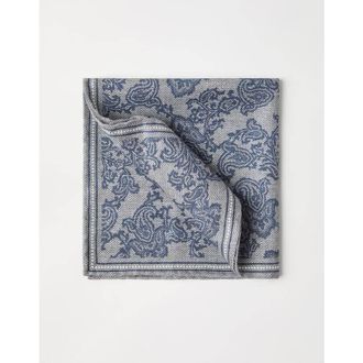 Brunello Cucinelli Mens Fog Silk Paisley Pocket Square