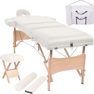 vidaXL Vidaxl Camilla De Masaje Y Taburete Plegable 3 Zonas 10 Cm Blanco