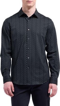Bugatchi Jimmy OoohCotton Geo Print Button-Up Shirt in Black at Nordstrom, Size Xxx-Large