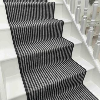 Runrug Stair Runner Carpet - Reversible & Durable, 2mm - Pinstripe in Black | Size: 60 cm x 450 cm