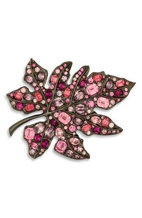 Kenneth Jay Lane Crystal Leaf Pin in Multi Pink at Nordstrom Rack