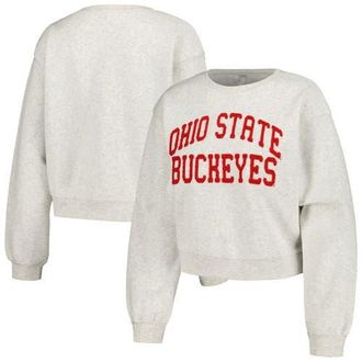 ZooZatZ Womens ZooZatz Oatmeal Ohio State Buckeyes Core Chenille Cropped Pullover Sweatshirt at Nordstrom, Size X-Small