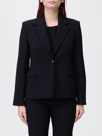 Hanita Single-Breasted Polyester Blazer with Lace Inserts and V-Revers