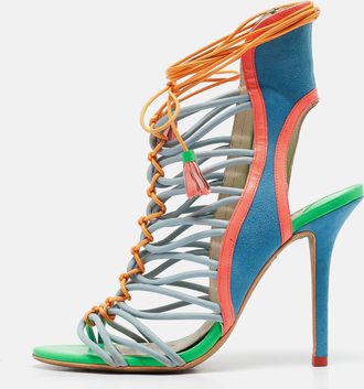 Sophia Webster Multicolor Patent Leather And Suede Lacey Ankle Strap Sandals