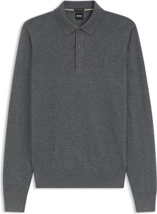 HUGO BOSS Lancione Knit Polo - Heren - Ronde hals truien - Grijs - XL - Wol - Truien & Vesten