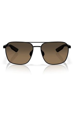 Costa 58mm Wader Gradient Polarized Rectangular Sunglasses in Satin Black /Copper at Nordstrom
