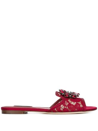 Dolce & Gabbana Rainbow Lace brooch-detail sandals - women - Silk - 39.5 - Red