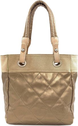 Chanel Gold Canvas Leather Tote Bag (Pre-Owned)