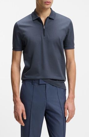 BOSS Paras Solid Lyocell & Cotton Zip Polo in Open Blue at Nordstrom, Size Xx-Large