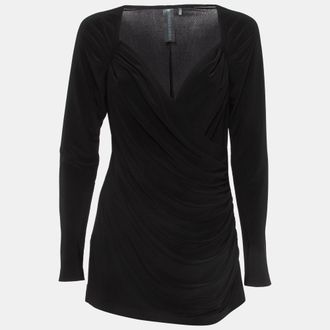 Norma Kamali Black Lycra Sweetheart Side Drape Top