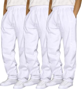 Generic 3 Pack Mens Straight Leg Sweat Pants with Pockets Baggy Jogging Bottoms Elastic Waist Joggers Fleece Pants Mens Open Hem Sweatpants Drawstring Tracksu