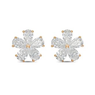 Diana M. Jewels 14kt Rose gold 8.00cts lab grown Pear shaped diamond flower cluster stud earrings