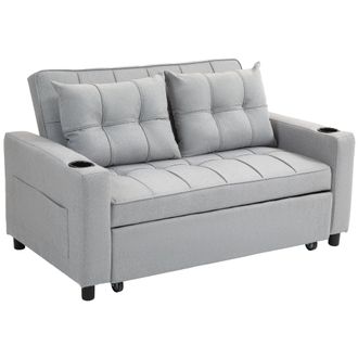 HOMCOM 2 Seater Pull Out Sofa Bed with Pockets for Living Room - Charcoal grey | TJ Hughes Light Grey