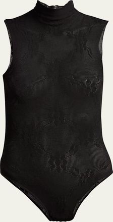 Victoria Beckham Mock-Neck Sleeveless Lace Bodysuit