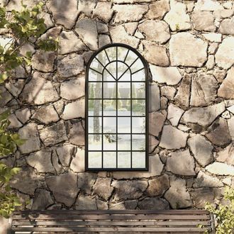 vidaXL Espejo De Jard&iacute;n Hierro Negro Para Uso Exterior 90x45 Cm Vidaxl