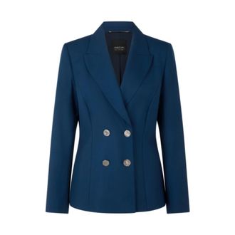 Marc Cain Dubbelrijige Blazer van Scheerwol - Dames - Jassen - Blauw - Maat: M Wol