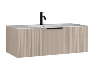 Vente-Unique Mueble de ba&ntilde;o suspendido estriado con lavabo encastrable y grifo - Color beige - 100 cm - PALIRO