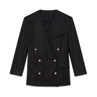 Casablanca Blazer Oversize in Lana a Righe - - Jackets - Donna - Nero - S