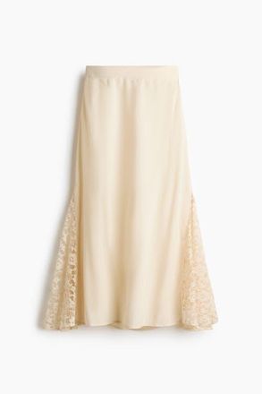 H&M Lace-panel Viscose Skirt in Cream at Nordstrom, Size 10