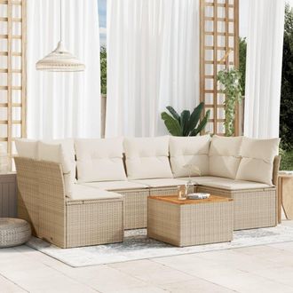 vidaXL Vidaxl - Set Sof&aacute;s De Jard&iacute;n 7 Piezas Y Cojines Rat&aacute;n Sint&eacute;tico Beige