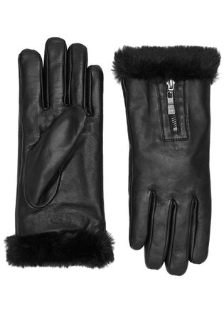 Dents Yasmin Faux Fur-trimmed Leather Gloves - Black - S