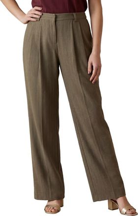 Jessica London Wide Leg Pleated Trouser in Brown Herringbone Stripe at Nordstrom, Size 24