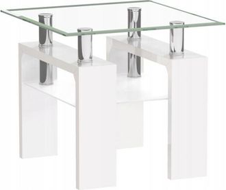 OEM Mesa De Centro De Cristal Blanca Mini Para Sal&oacute;n Cuadrada Marca Furnitex