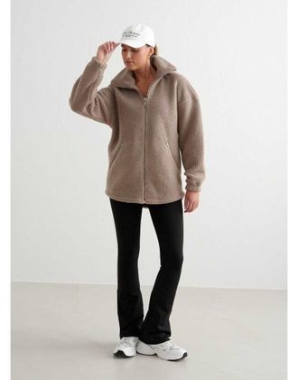 Aim'n Dark Clay - Giacca in pile borg con collo a imbuto e zip marrone