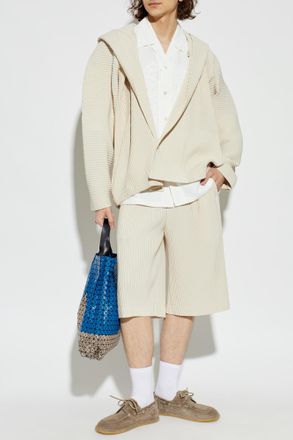 Homme Pliss&eacute; Issey Miyake Pleated Hoodie, Mens, Cream