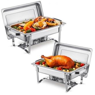 OEM Calentador De Alimentos Para Buf&eacute;(7,5 L), Con 2 Sartenes De Tama&ntilde;o Completo, Dispensador De Calor Rectangular Para Catering Con Tapa Y Soporte Para Co