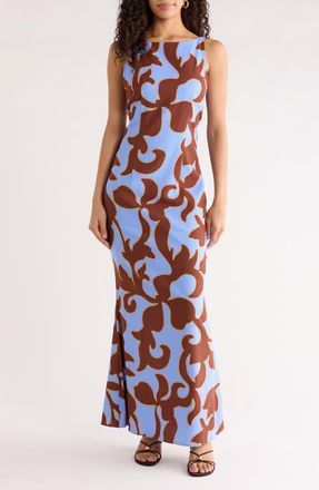 Sugarlips Mizie Open Back Maxi Dress in Brown-Blue at Nordstrom, Size X-Large
