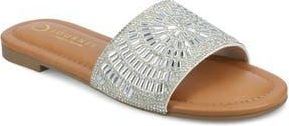Journee Collection Maria Crystal Embellished Slide Sandal in Silver at Nordstrom Rack, Size 8.5