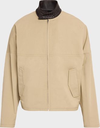 Bottega Veneta Men & apos;s Intrecciato Leather-Collar Cotton Blouson